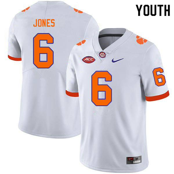 Youth #6 Sheridan Jones Clemson Tigers College Football Jerseys Sale-White - Click Image to Close